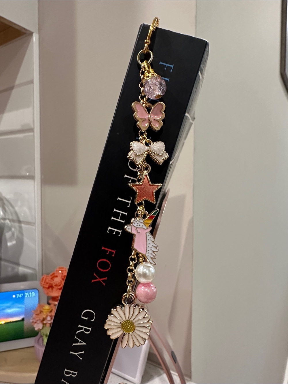Pink Charm Bookmark with Unicorn, Butterfly & Daisy